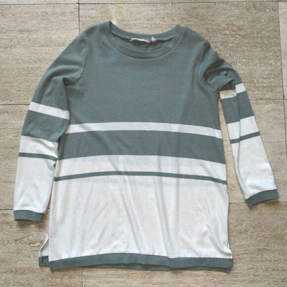 Soft Surroundings Long Sleeve Blue Cream Color Block Top XS